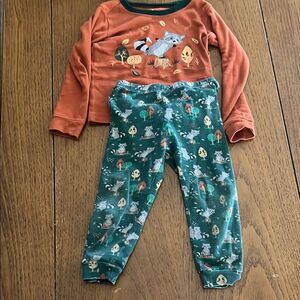 Place Orange and Green Pajama Sets with Cartoon Graphics